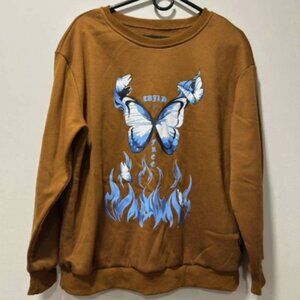 SHEIN Curve Brown Sweatshirt 1XL – Blue Butterfly Graphic Pullover